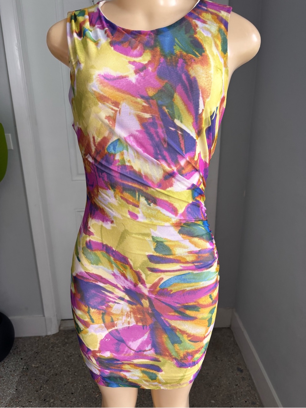 Tahari Multicolor Abstract Sheath Dress - Yellow, Pink & Blue
